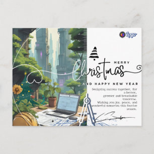 Green Urban Architect Minimalist Christmas Postcard