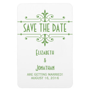 Green v2 Fancy Ornamental Save the Date Magnet