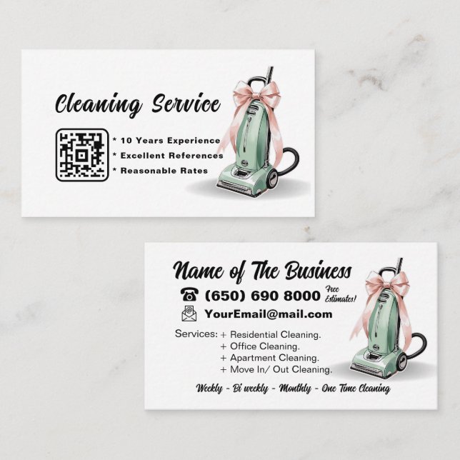 Green Vacuum Cleaner House Cleaning Services Business Card (Front/Back)
