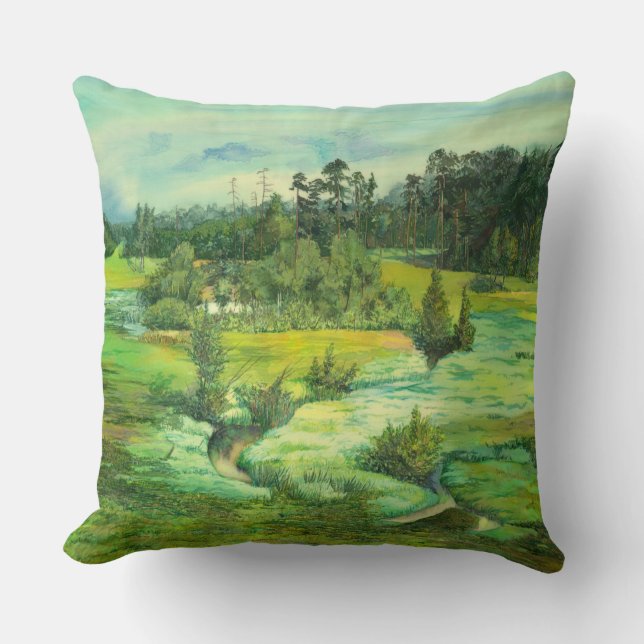 green valley painting Watercolor Cushion (Front)