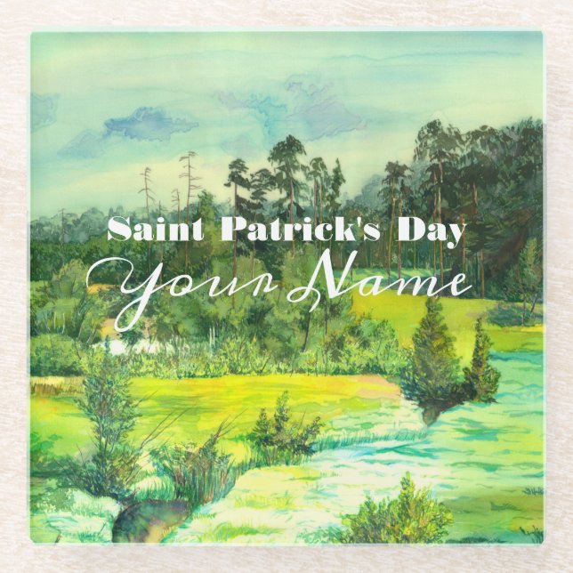 green valley painting Watercolor  Glass Coaster (Front)