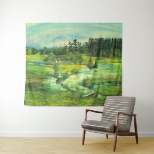 green valley painting Watercolor Tapestry