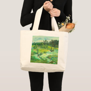 green valley Watercolor Large Tote Bag