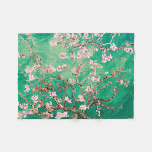 Green Van Gogh Almond Blossoms Fleece Blanket