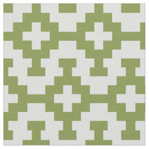 Green Variable Squares on Light Grey White Fabric