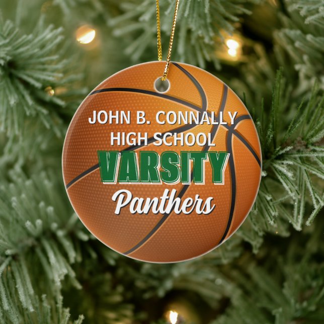 Green Varsity Basketball Team Customised Christmas Ceramic Tree Decoration (Tree)