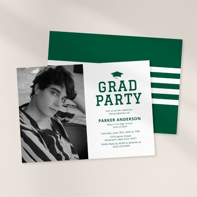 Green Varsity Photo Graduation Party Invitation (Creator Uploaded)