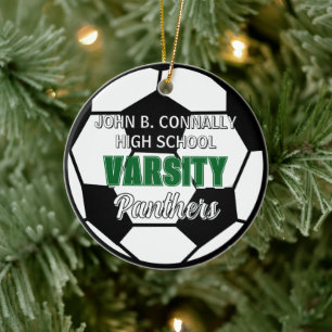 Green Varsity Soccer Custom High School Christmas Ceramic Tree Decoration