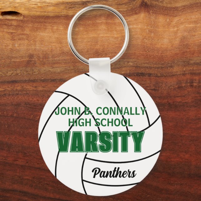 Green Varsity Volleyball Custom High School Team Key Ring (Front)