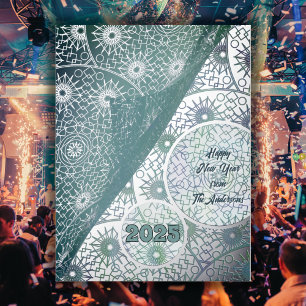Green veil and silver pattern 2026 new year foil holiday postcard