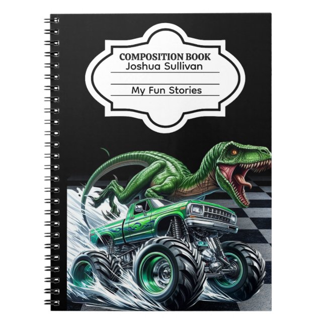 Green Velociraptor Monster Truck (Customisable) Notebook (Front)
