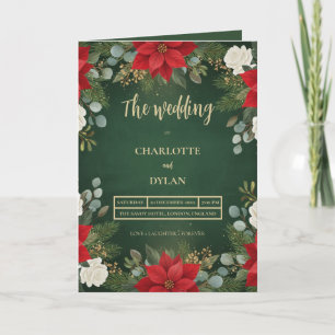 Green Velvet Christmas Floral Folded Wedding Programme