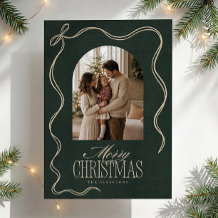 Green Velvet Hand-Drawn Ribbon Frame christmas  Invitation
