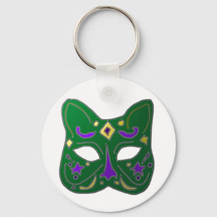 Green Venetian Cat Mask Design Key Ring