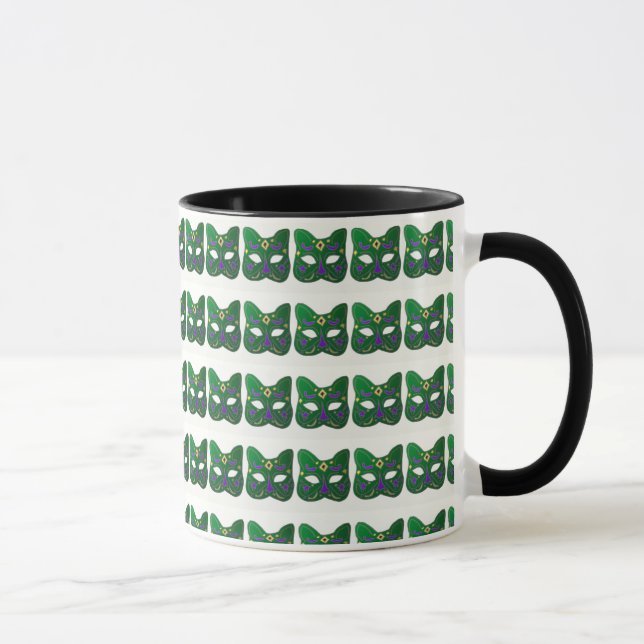 Green Venetian Cat Mask Design Mug (Right)