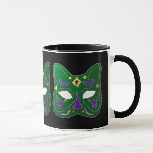 Green Venetian Cat Mask Design Mug (Right)