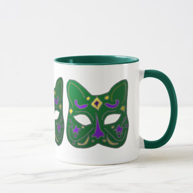 Green Venetian Cat Mask Design Mug (Right)