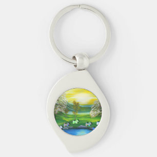 Green Venus Scotties at the Pond Key Ring