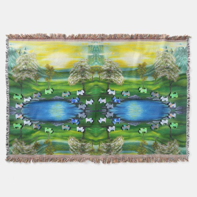 Green Venus Scotties at the Pond Throw Blanket (Front)