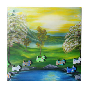 Green Venus Scotties at the Pond Tile