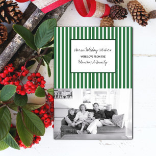 Green Vertical Festive Stripes Holiday Photo Invitation