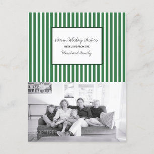 Green Vertical Festive Stripes Holiday Photo Postcard