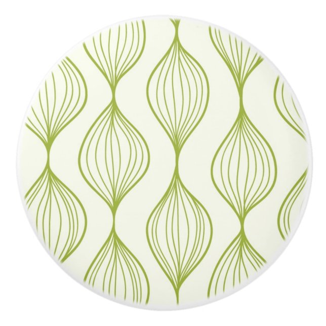 Green vertical ogee pattern background ceramic knob (Front)