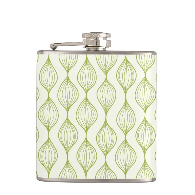 Green vertical ogee pattern background hip flask (Front)