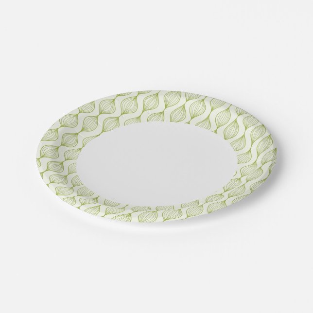 Green vertical ogee pattern background paper plate (Angled)