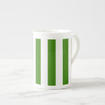 Green Vertical Stripes on Custom Colour Bone China Mug<br><div class="desc">Vertical stripes against white, that can be recolored. Play with background colours to create new effects! Find many matching products at KreaturShop.</div>