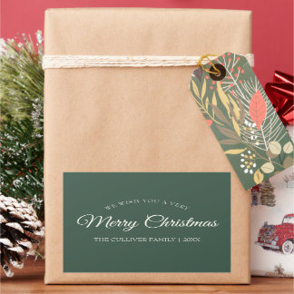 Green Very Merry Christmas Family Name Gift Label