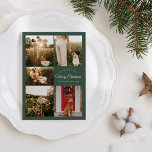 Green Very Merry Christmas Five Photo Collage Holiday Card<br><div class="desc">This Green Very Merry Christmas Five Photo Collage Holiday Card design features a sophisticated hunter green backdrop with a blend of simple ivory lettering and classic calligraphy paired with a minimalist boho styling that strikes a perfect balance between clean modern subtlety and vintage elegance. This charming design is a lovely...</div>