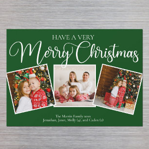 Green Very Merry Christmas Photo Magnetic Card