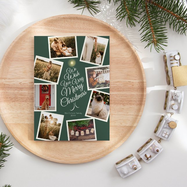 Green Very Merry Christmas Tree Photo Collage Holiday Card (Creator Uploaded)