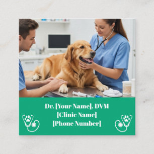 Green Veterinarian & Pet Clinic Square Business Card