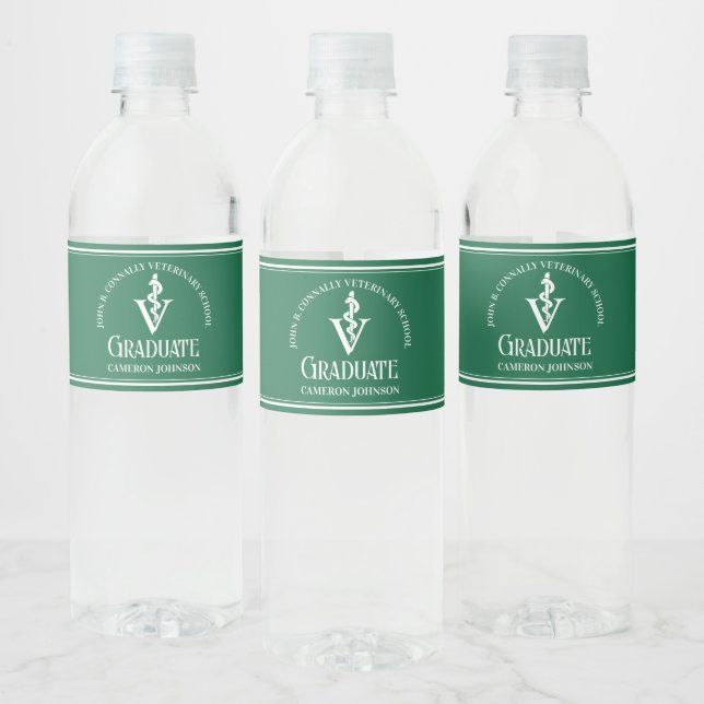 Green Veterinary School Custom Graduation Party Water Bottle Label (Bottles)