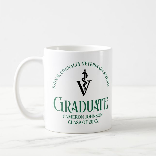 Green Veterinary School Graduation Custom Coffee Mug (Left)