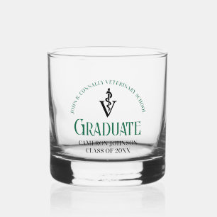Green Veterinary School Graduation Custom Whiskey Glass