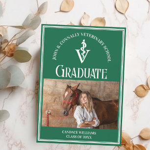 Green Veterinary School Photo Custom Graduation Announcement