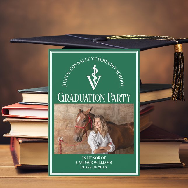 Green Veterinary School Photo Graduation Party Invitation (Creator Uploaded)
