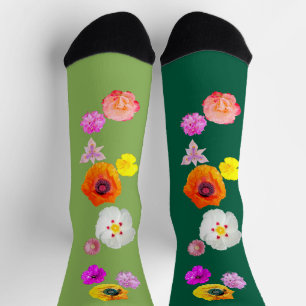 Green Vibrant Flower Mix Socks