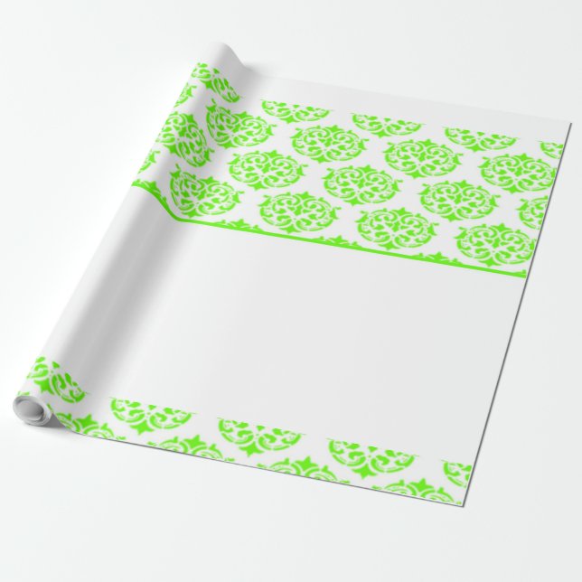 Green Victorian damask on white Wrapping Paper (Unrolled)