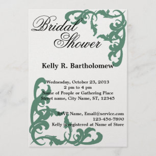 Green Victorian Flourish Filigree Bridal Shower Invitation