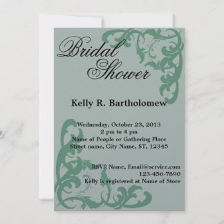 Green Victorian Flourish Filigree Bridal Shower Invitation