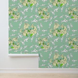 Green Victorian Flower Pattern Wallpaper