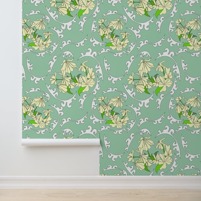 Green Victorian Flower Pattern Wallpaper (Application)