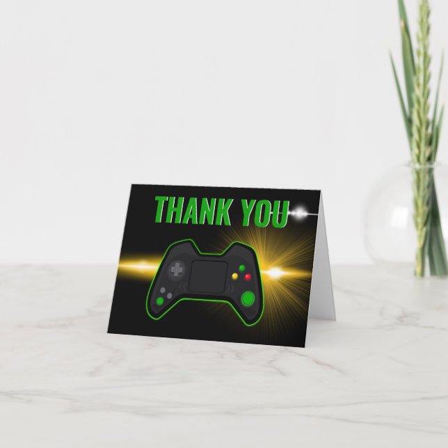 Green Video Game Birthday Folded Thank You Card (Front)