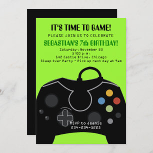 Green Video Game Boys Birthday Invitation
