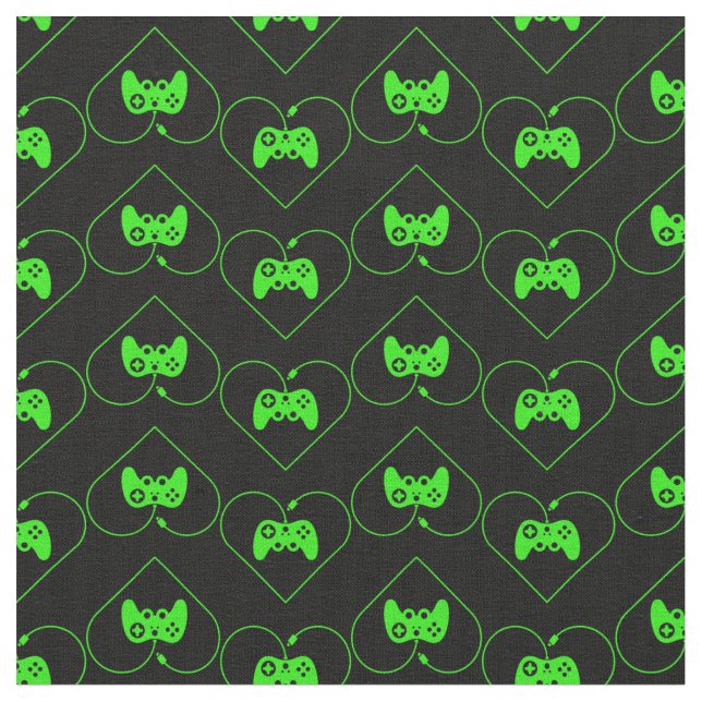 Green Video Game Controller Heart Pattern Fabric (Close Up)