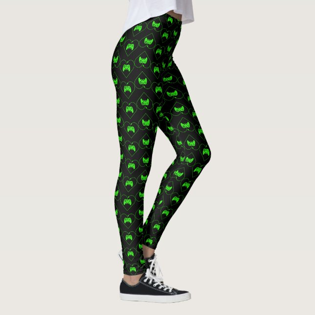 Green Video Game Controller Heart Pattern Leggings (Right)